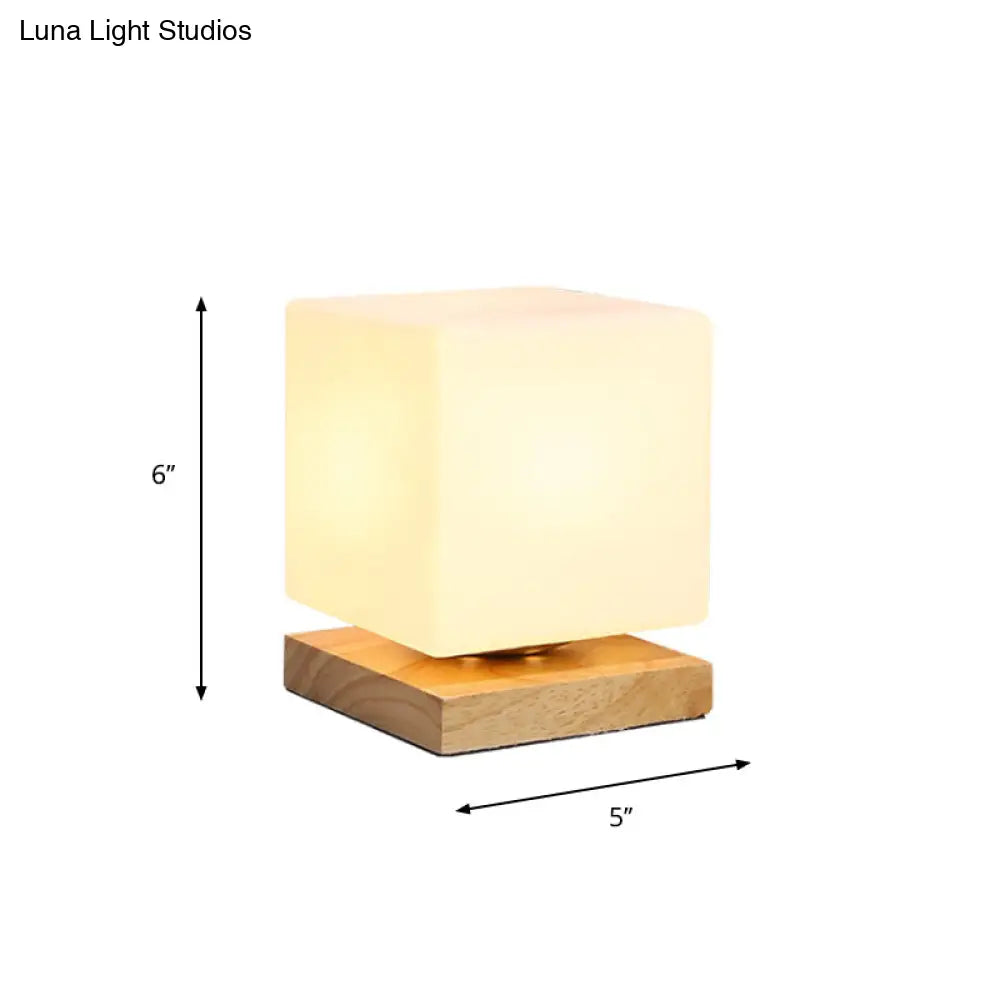 White Glass Reading Lamp with Wood Base - Single E26 Socket Floor Light for Bedroom Office Living Room | Thomler