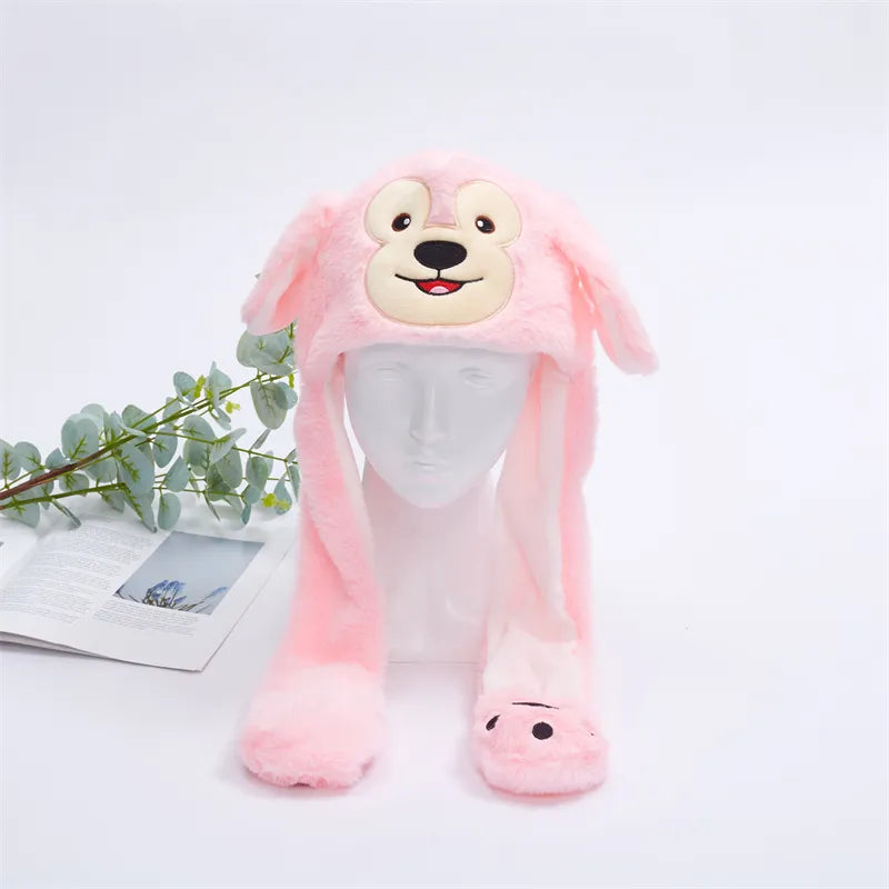 Plush Hat with Pop-Up Ears for Kids & Adults – Interactive Cosplay Beanie with Squeeze Paws | Fun Winter Accessory for Parties, Christmas | Thomler