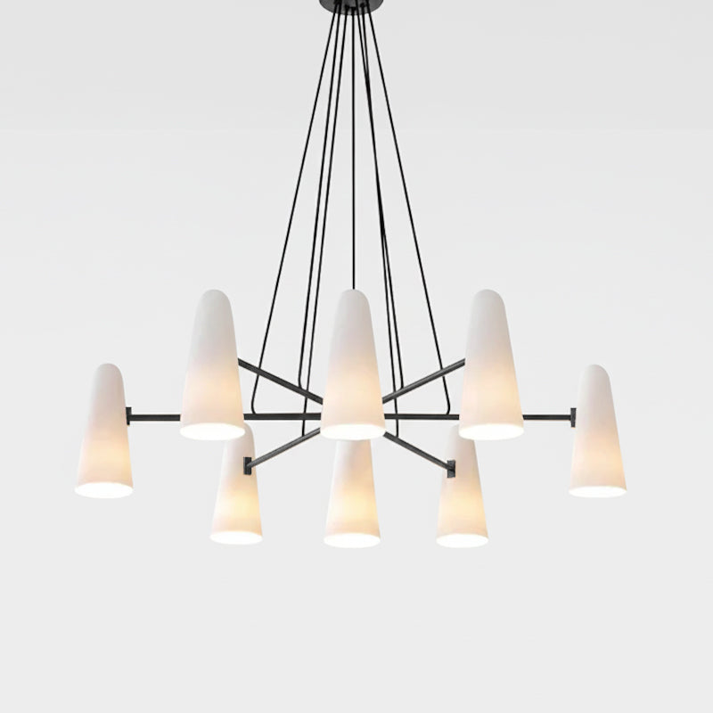 Chandelier Brass 31.5 in Ceiling Light White Glass Dining Room Living Room Fixture 6-8 Heads Adjustable Length | Thomler