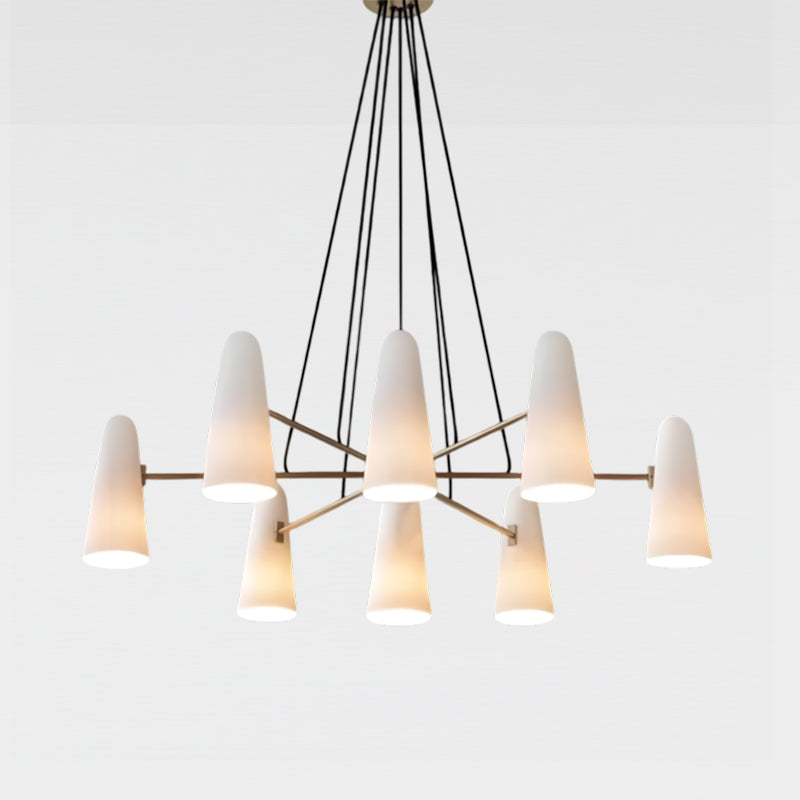 Chandelier Brass 31.5 in Ceiling Light White Glass Dining Room Living Room Fixture 6-8 Heads Adjustable Length | Thomler