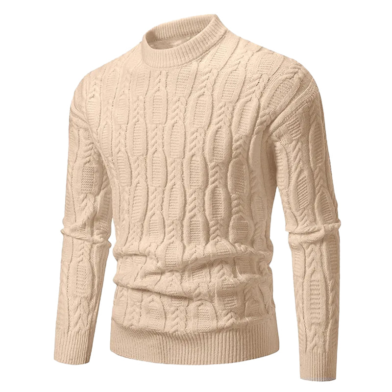 Cable Knit Crewneck Pullover Sweater for Men – Textured Ribbed Design, Layering Essential for Fall & Winter | Thomler