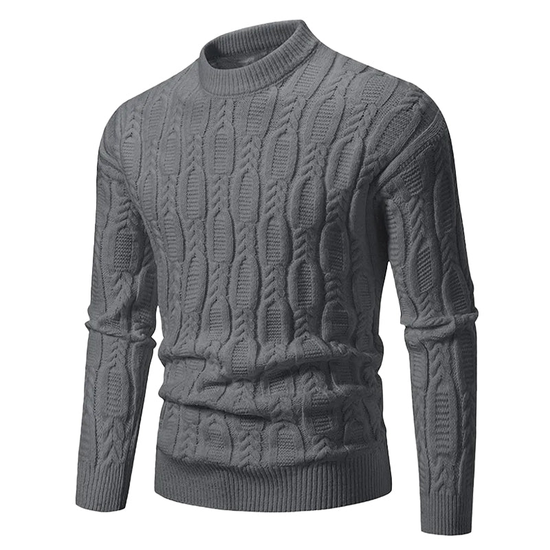 Cable Knit Crewneck Pullover Sweater for Men – Textured Ribbed Design, Layering Essential for Fall & Winter | Thomler