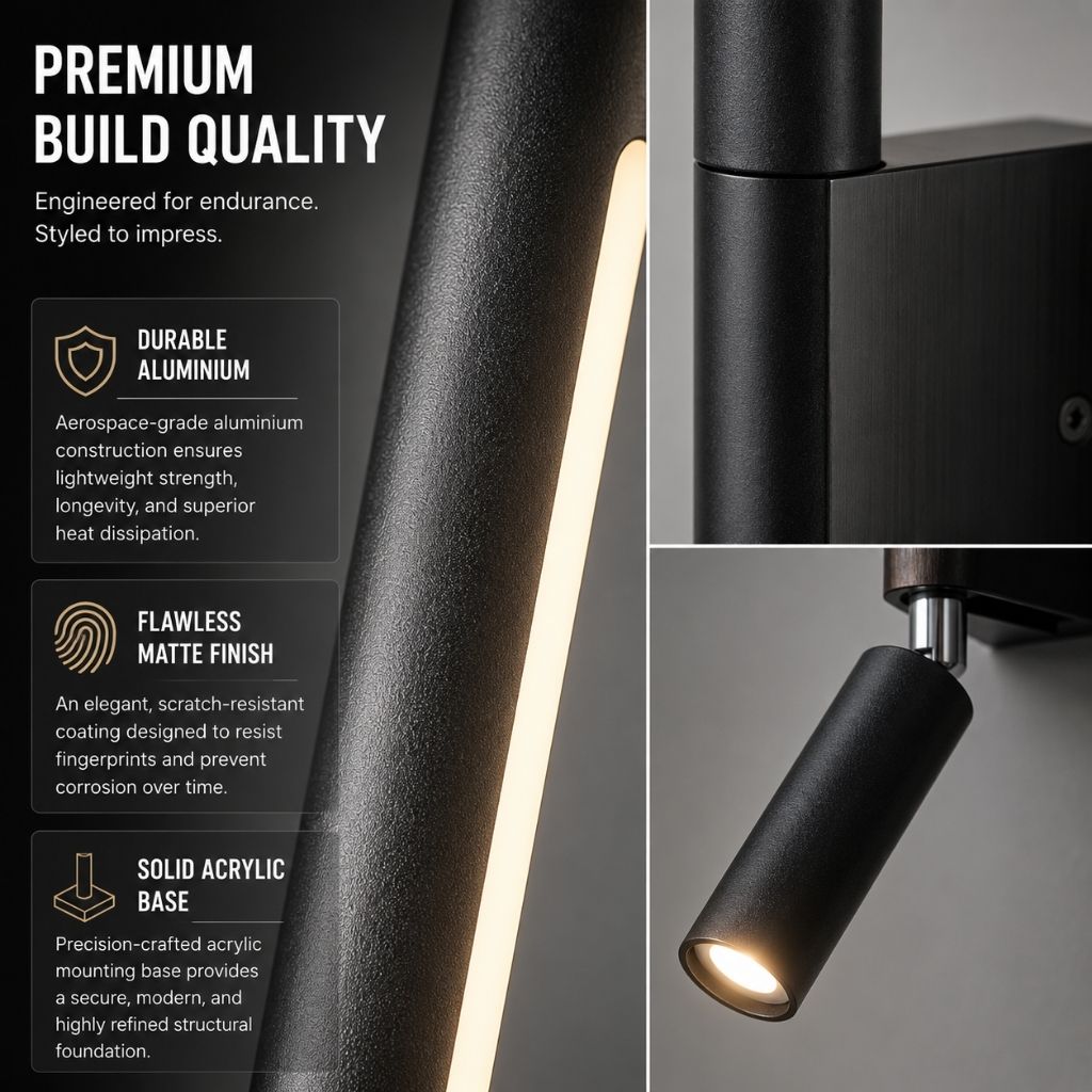Dual-Function Wall Sconce with Swivel Reading Light for Bedroom & Nightstand | Modern LED Task Lamp | 12W Aluminum Fixture | Thomler
