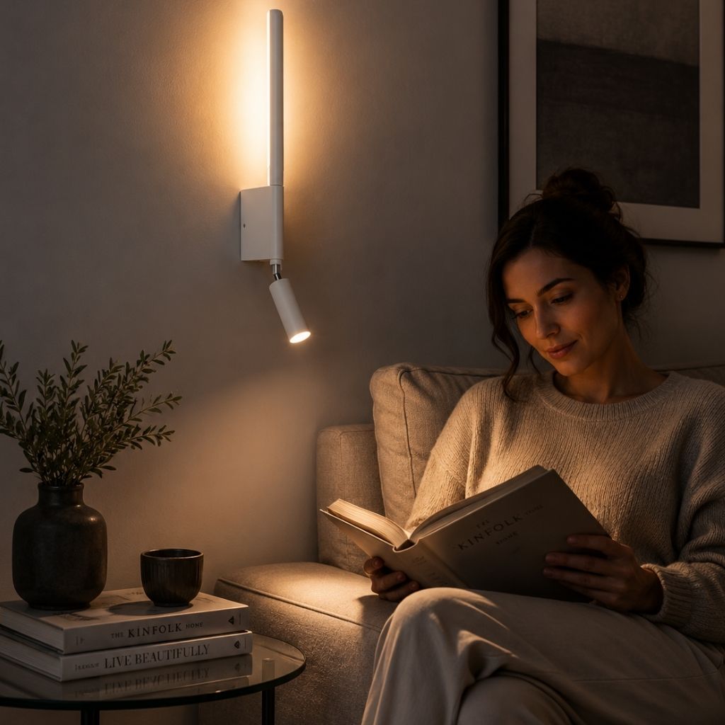 Dual-Function Wall Sconce with Swivel Reading Light for Bedroom & Nightstand | Modern LED Task Lamp | 12W Aluminum Fixture | Thomler