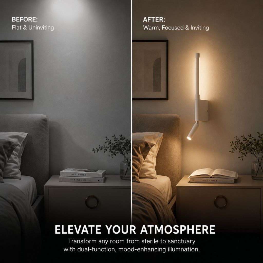 Dual-Function Wall Sconce with Swivel Reading Light for Bedroom & Nightstand | Modern LED Task Lamp | 12W Aluminum Fixture | Thomler