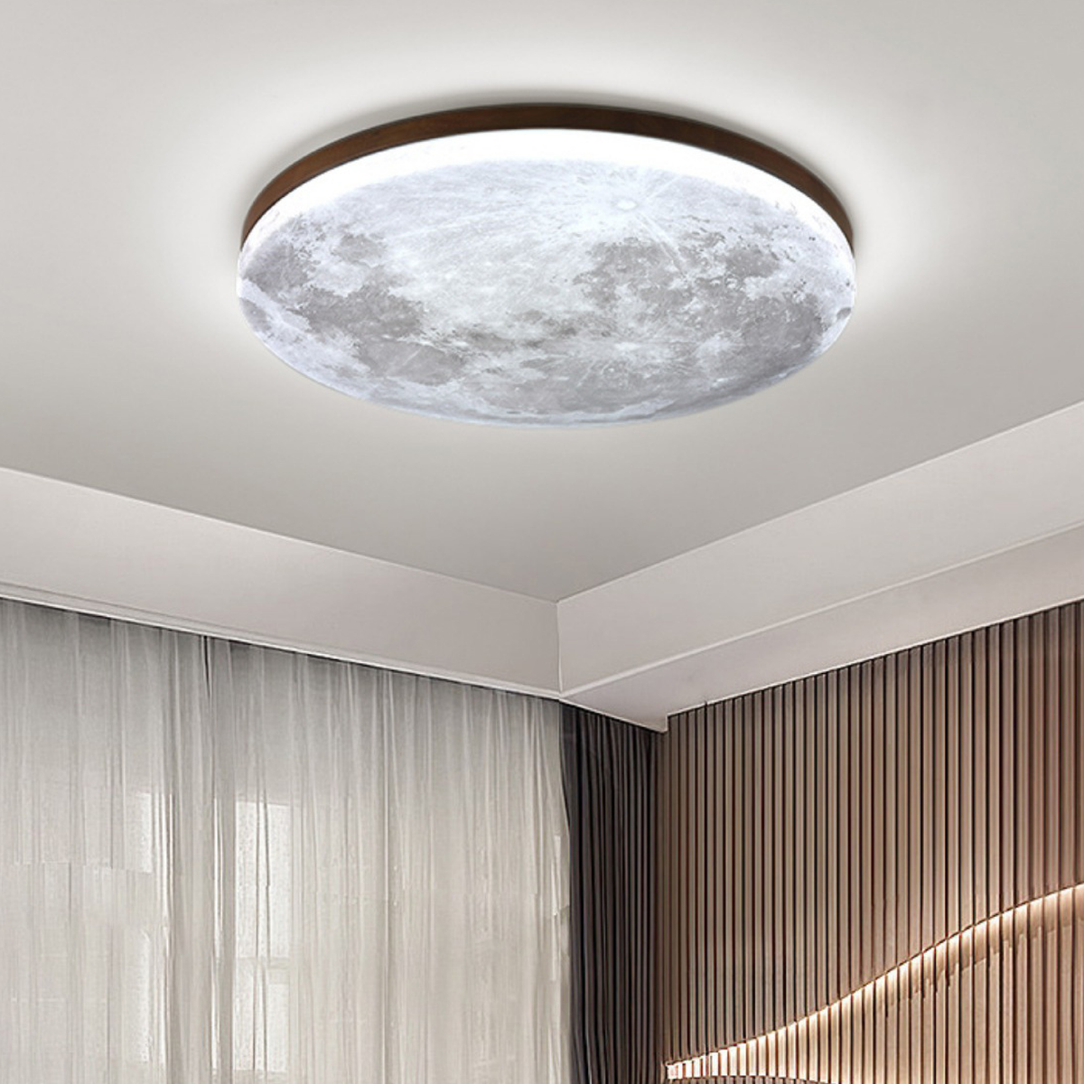 Round LED Ceiling Light Fixture with Dimmer – Wood Grain Finish Flush Mount for Bedroom & Living Room | Thomler