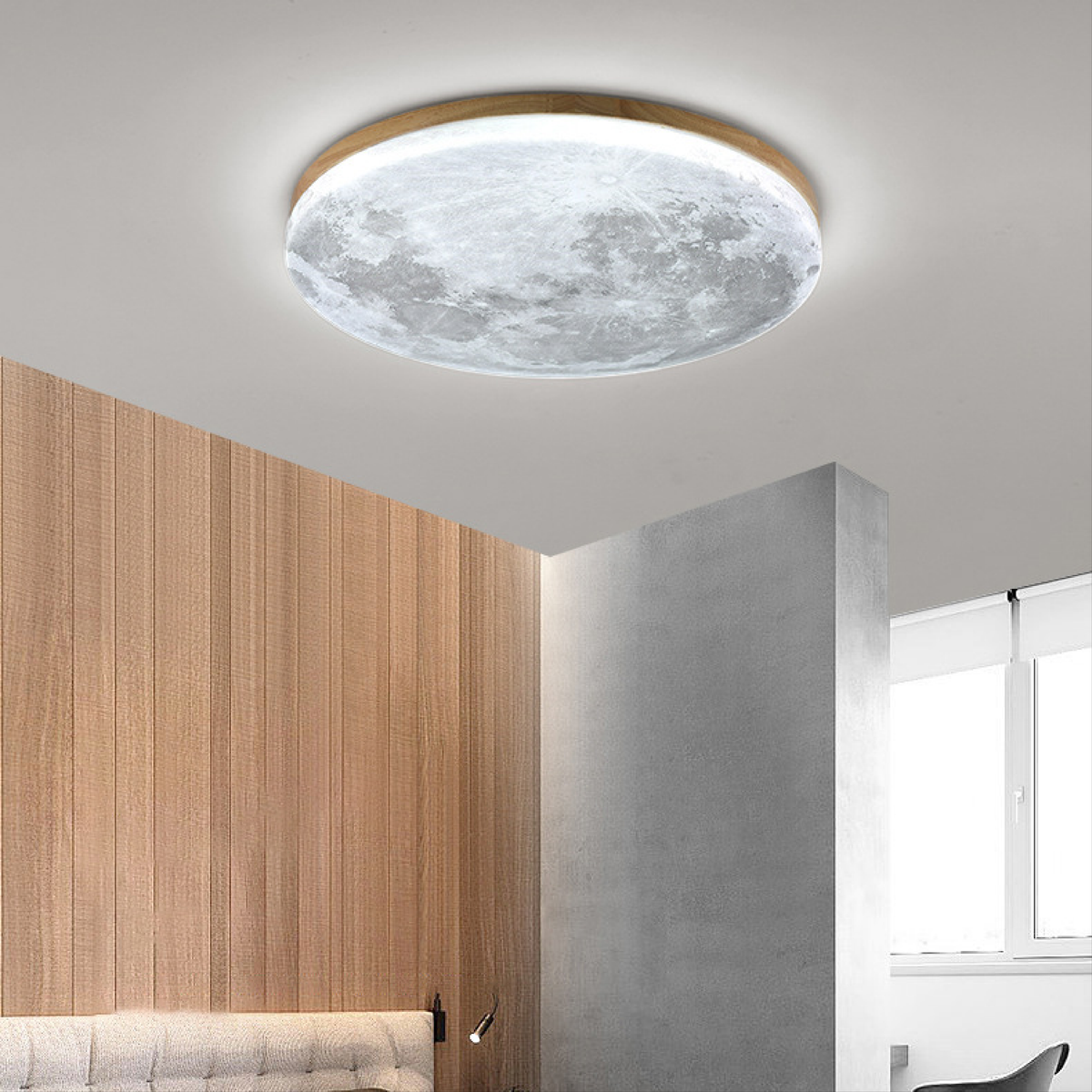 Round LED Ceiling Light Fixture with Dimmer – Wood Grain Finish Flush Mount for Bedroom & Living Room | Thomler