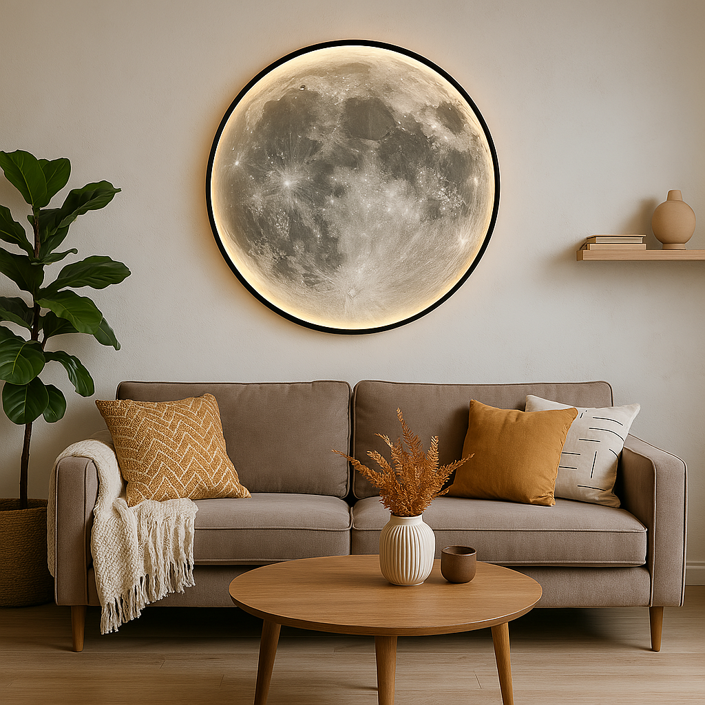 LED Moon Wall Light Fixture – Realistic Lunar Surface Glow – Diameter 16-31 in – Indoor Outdoor Celestial Accent for Living Room Bedroom | Thomler