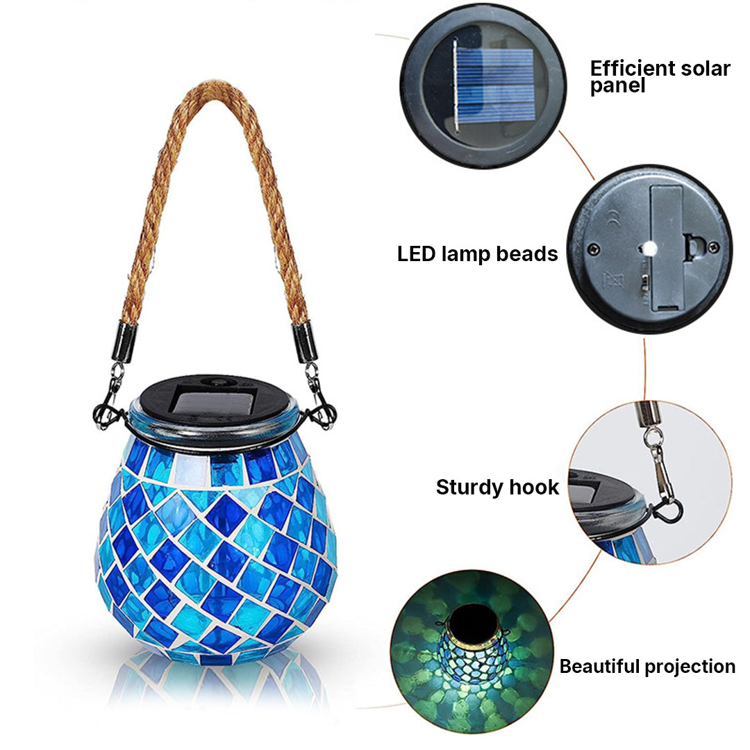 Solar Stained Glass Outdoor Lantern — Handcrafted Mosaic Garden Light with Auto Dusk-to-Dawn | Thomler
