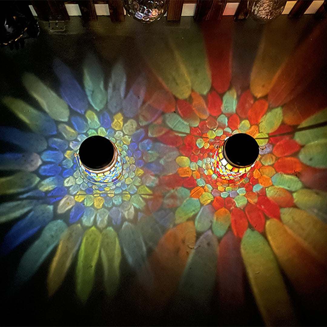 Solar Stained Glass Outdoor Lantern — Handcrafted Mosaic Garden Light with Auto Dusk-to-Dawn | Thomler