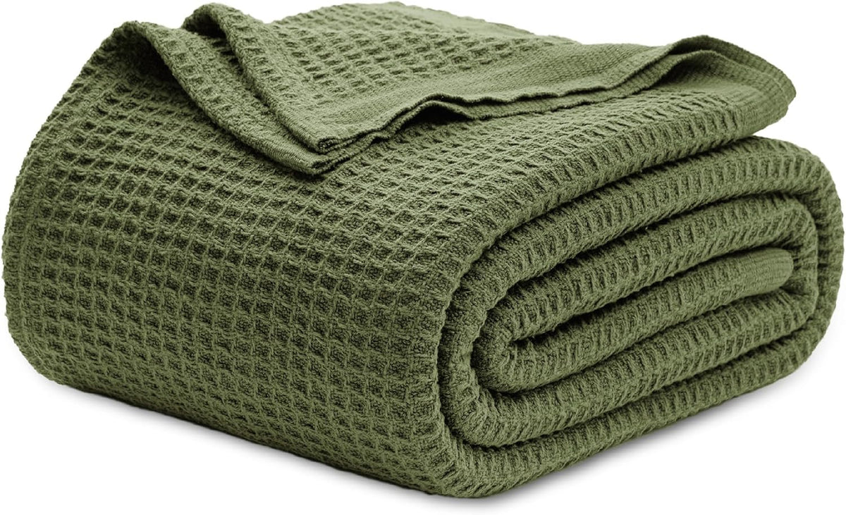 100% Cotton Waffle Weave Throw Blanket Queen King Breathable Lightweight Bed Cover for All Seasons Couch Sofa Bedroom Layering Textured | Thomler