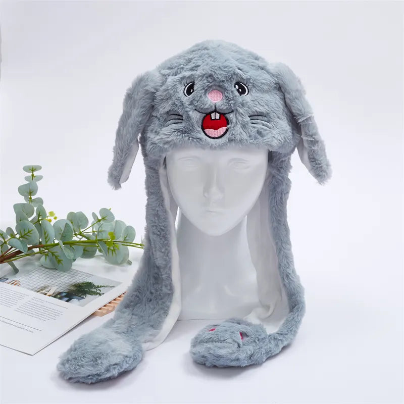 Plush Hat with Pop-Up Ears for Kids & Adults – Interactive Cosplay Beanie with Squeeze Paws | Fun Winter Accessory for Parties, Christmas | Thomler