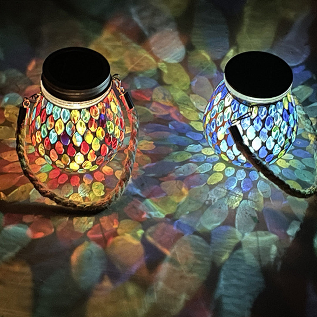 Solar Stained Glass Outdoor Lantern — Handcrafted Mosaic Garden Light with Auto Dusk-to-Dawn | Thomler