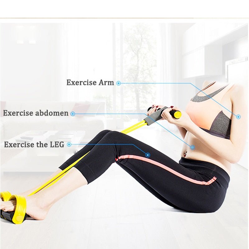Resistance Band Trainer with Foot Pedal & Handles – 4-Tube Latex Core Workout System for Arms, Abs, Legs & Full Body – Portable Home Gym | Thomler
