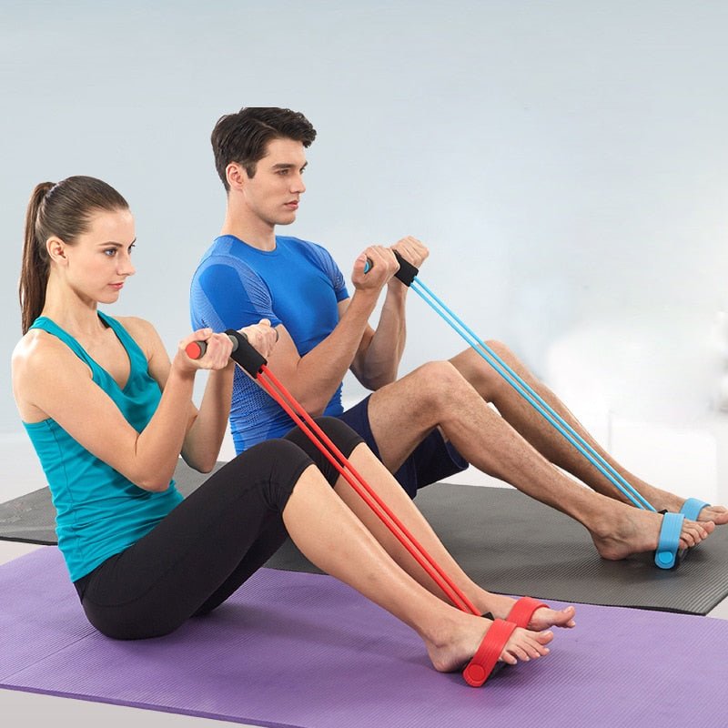 Resistance Band Trainer with Foot Pedal & Handles – 4-Tube Latex Core Workout System for Arms, Abs, Legs & Full Body – Portable Home Gym | Thomler