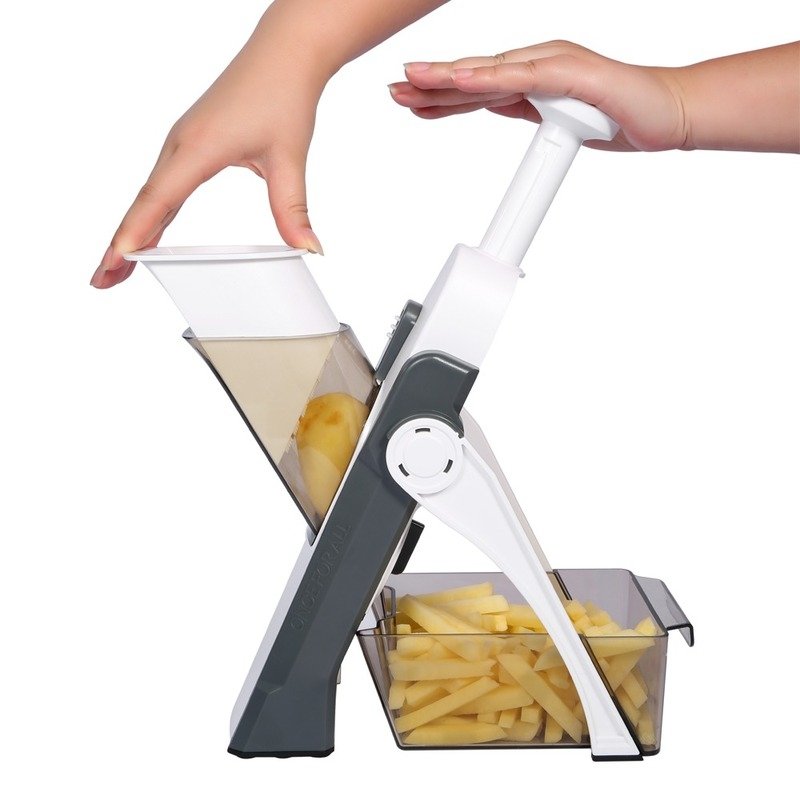 Lever-Action Produce Cutter with Adjustable Blades for Uniform Slicing and Dicing in Seconds | Kitchen Prep Tool for Vegetables, Fruits, Sal | Thomler