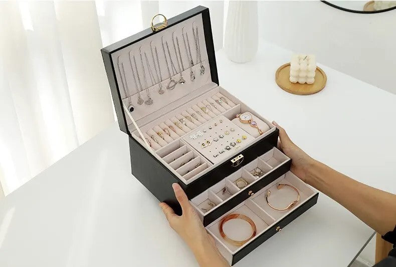 Jewellery Box Multi Layer 23.0 cm Black Organiser For Rings Necklaces Vanity Storage Case | Thomler