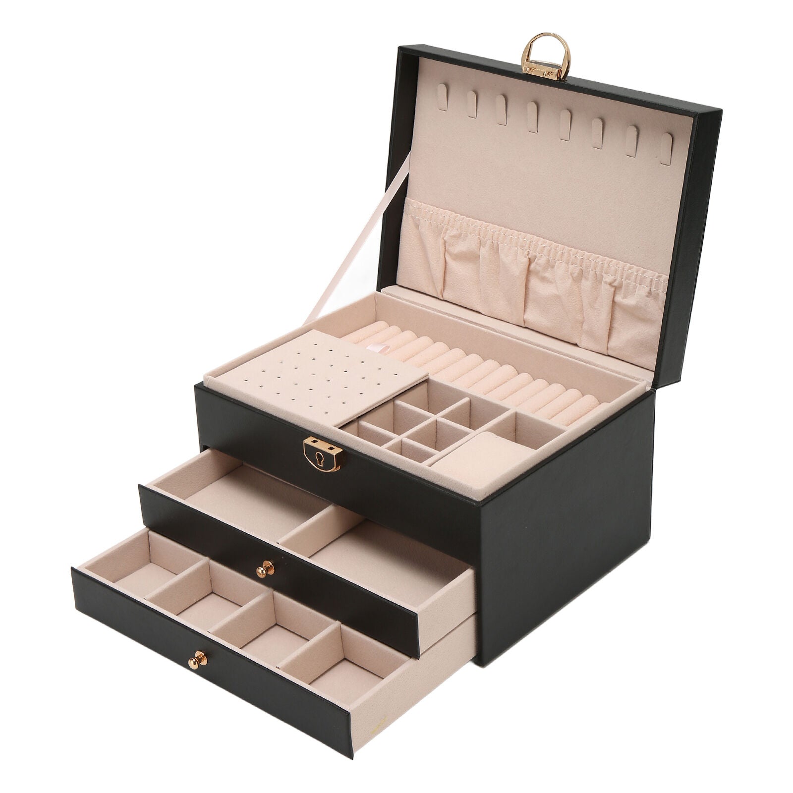 Jewellery Box Multi Layer 23.0 cm Black Organiser For Rings Necklaces Vanity Storage Case | Thomler