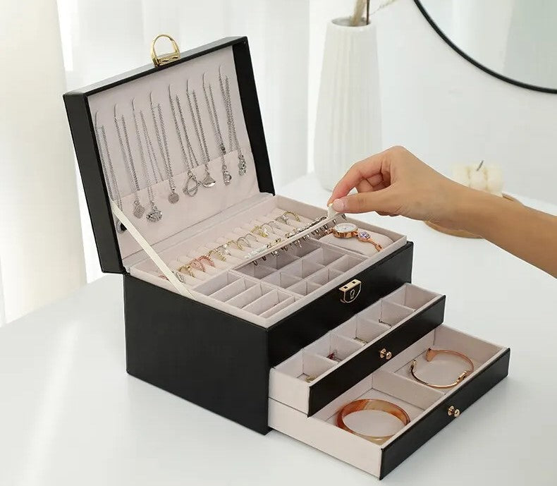 Jewellery Box Multi Layer 23.0 cm Black Organiser For Rings Necklaces Vanity Storage Case | Thomler
