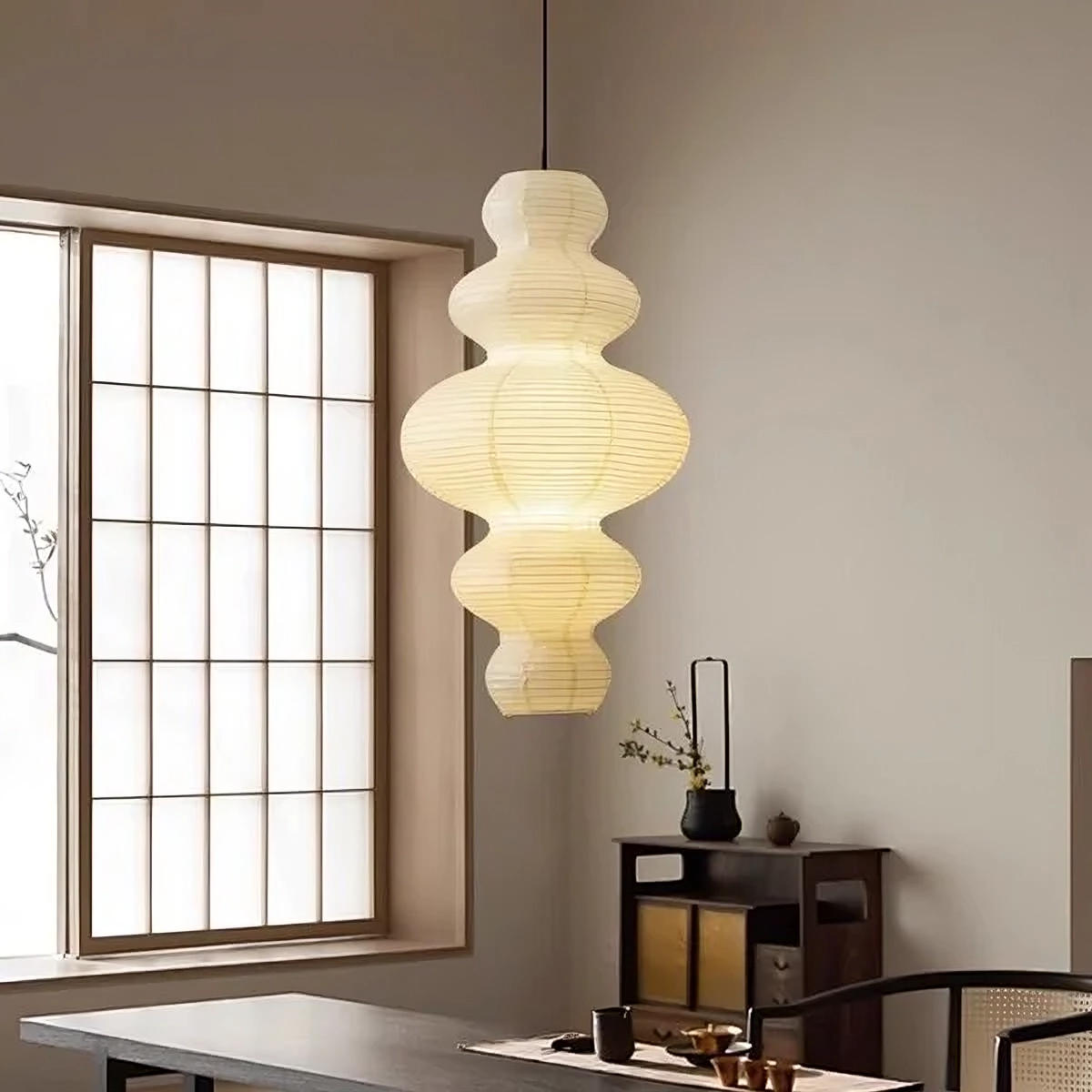Layered Rice Paper Pendant Light for Dining Room, Contemporary Ceiling Lamp with Adjustable Height, 18 in Diameter Hanging Light Fixture | Thomler