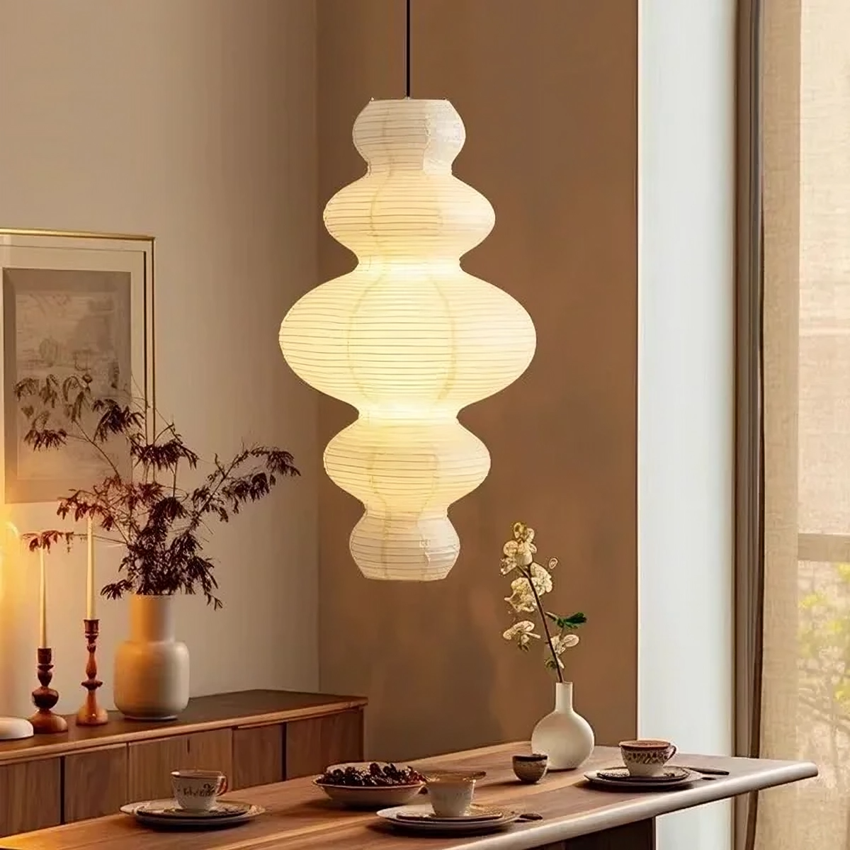 Layered Rice Paper Pendant Light for Dining Room, Contemporary Ceiling Lamp with Adjustable Height, 18 in Diameter Hanging Light Fixture | Thomler
