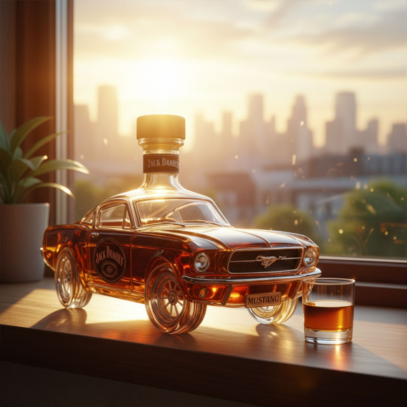 Pony Car Glass Liquor Bottle for Spirit Collectors & Bar Decor | Thomler