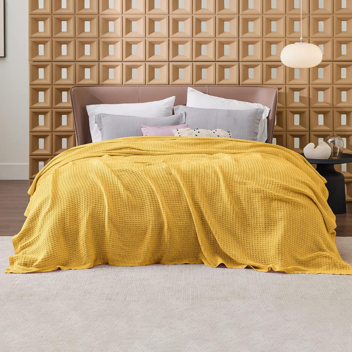 Pure Cotton Thermal Blanket – Queen 90×90 in – Textured Weave Layer for All Seasons – Lightweight & Breathable Throw for Bed or Sofa | Thomler