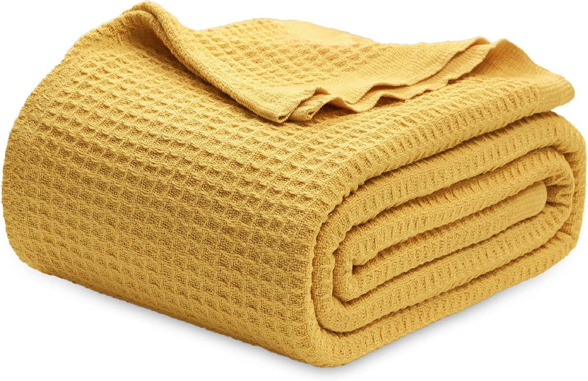 Pure Cotton Thermal Blanket – Queen 90×90 in – Textured Weave Layer for All Seasons – Lightweight & Breathable Throw for Bed or Sofa | Thomler