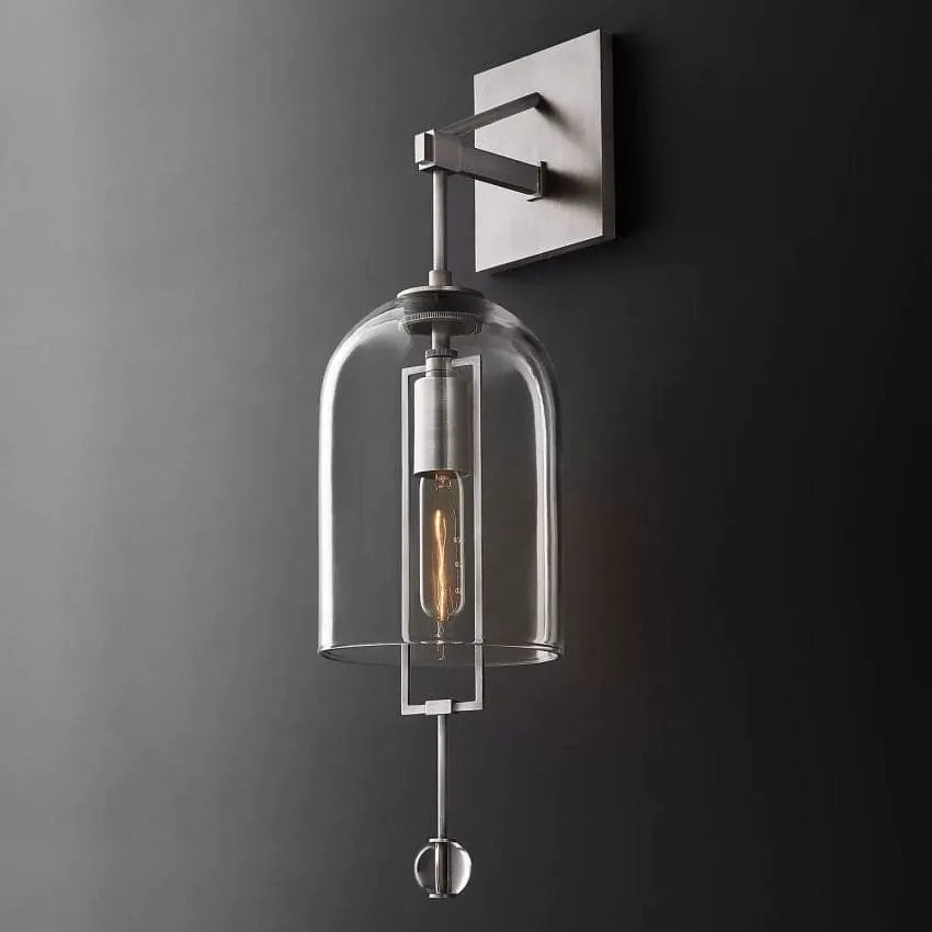 Modern Glass Globe Wall Light with Geometric Frame – Vintage Brass, Bronze & Satin Nickel – 23 or 29 Inch Height – Sculptural Sconce for | Thomler
