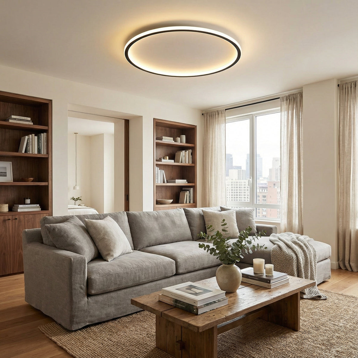 Minimalist Round LED Flush Mount Ceiling Light – Modern Scandinavian Style for Dining Room, Kitchen & Living Room – Aluminum Frame in | Thomler