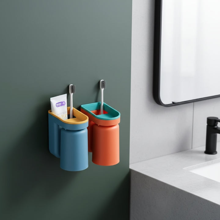 Toothbrush Holder ABS Plastic 12.5 cm (4.9") Wall Mounted Bathroom Organiser Drill Free Toothpaste Storage Rack Adhesive | Thomler