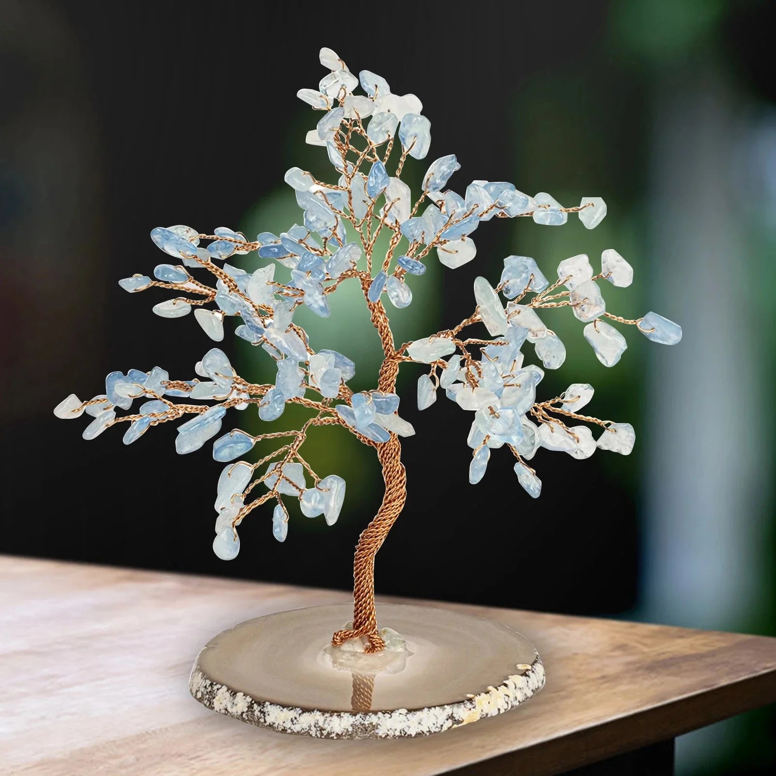 Gemstone Tree Aquamarine 4 in Desktop Decorative Crystal Home Office Accent | Thomler