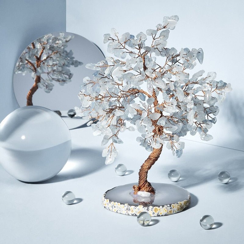 Gemstone Tree Aquamarine 4 in Desktop Decorative Crystal Home Office Accent | Thomler