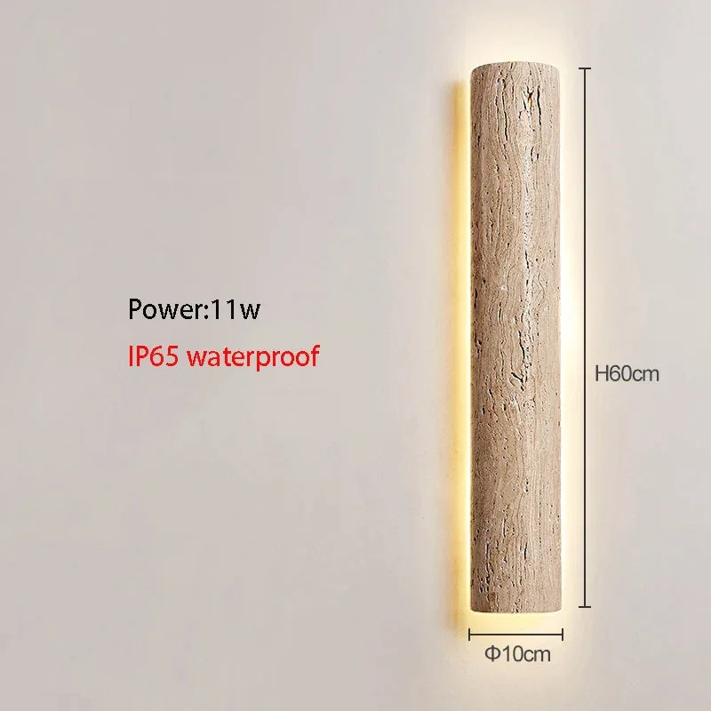 Wall Light Travertine Stone 13.8 in Indoor Bathroom Bedroom Minimalist LED Sconce Japandi Modern Corridor Lighting Fixture | Thomler