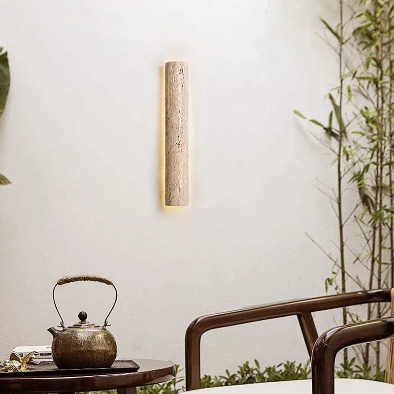Wall Light Travertine Stone 13.8 in Indoor Bathroom Bedroom Minimalist LED Sconce Japandi Modern Corridor Lighting Fixture | Thomler