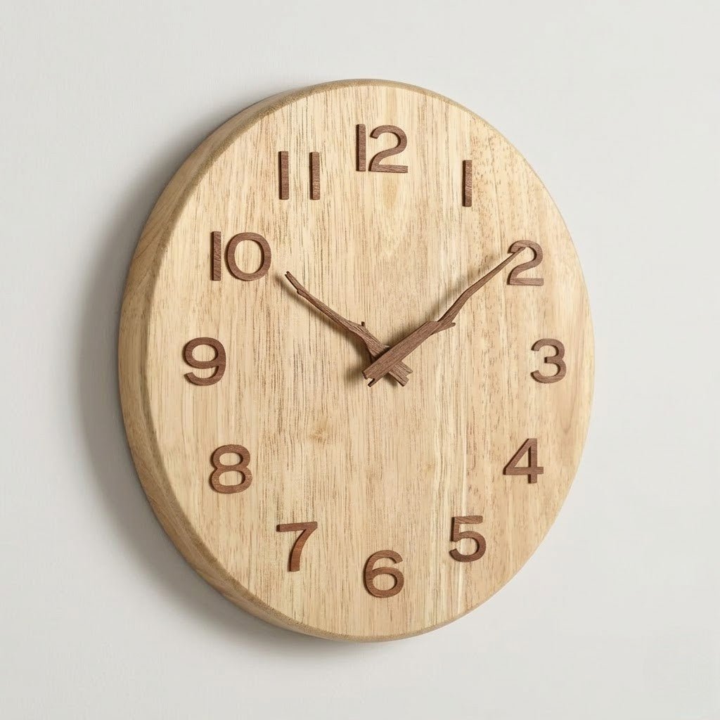 Whisper-Quiet Wooden Wall Clock – Handcrafted Timber Timepiece with Silent Sweep Movement for Living Room, Bedroom, Kitchen & Office Decor | Thomler