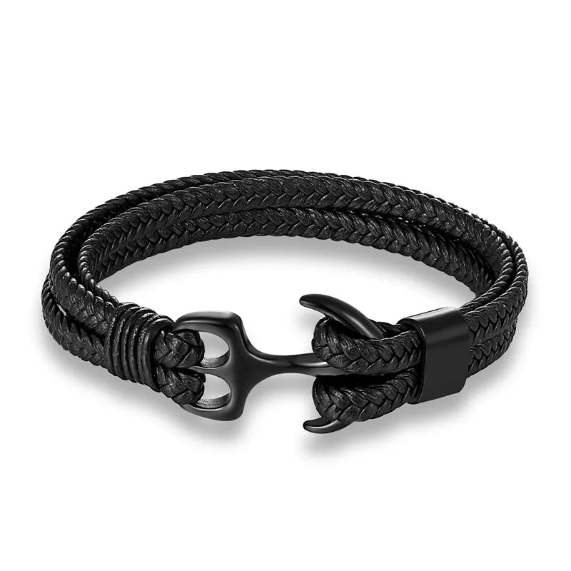 Leather Wrist Band with Marine Anchor Charm for Men | Adjustable Strap Accessory for Casual & Dressy Wear | Stainless Steel Hardware | Thomler