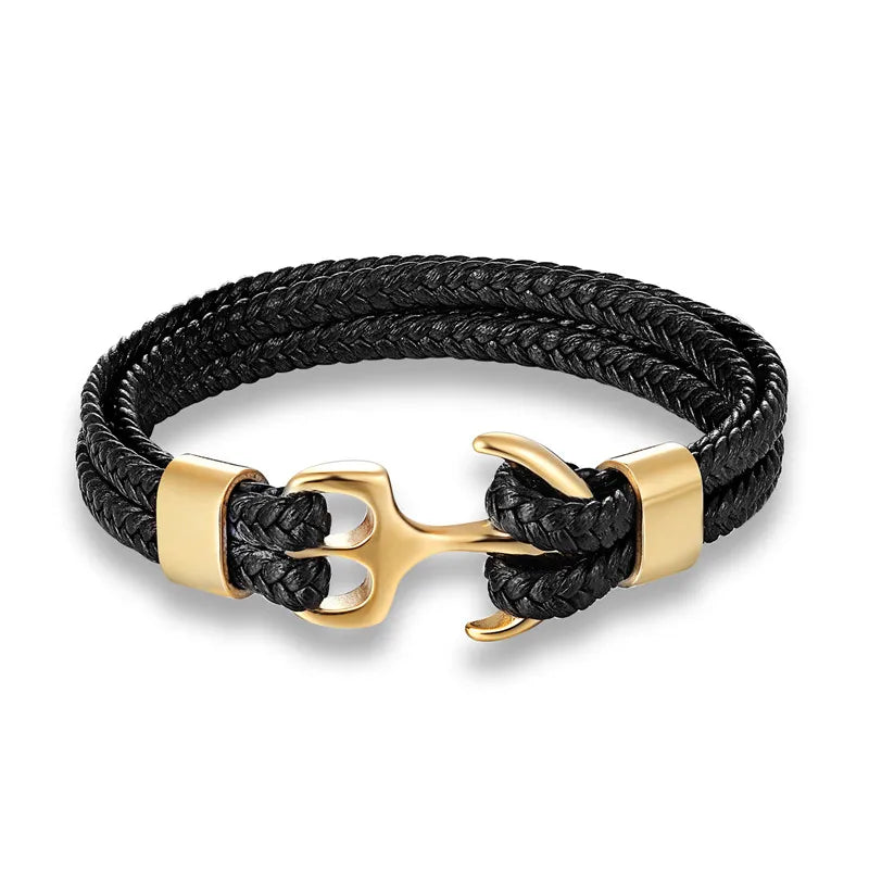 Leather Wrist Band with Marine Anchor Charm for Men | Adjustable Strap Accessory for Casual & Dressy Wear | Stainless Steel Hardware | Thomler