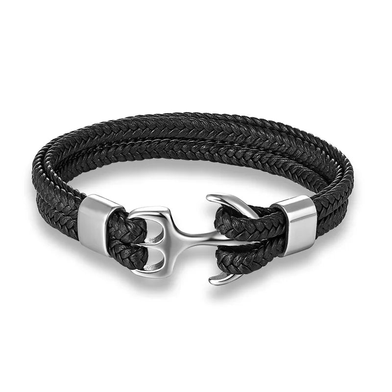 Leather Wrist Band with Marine Anchor Charm for Men | Adjustable Strap Accessory for Casual & Dressy Wear | Stainless Steel Hardware | Thomler