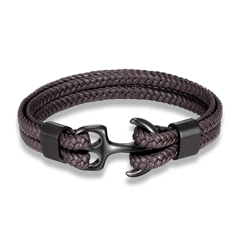 Leather Wrist Band with Marine Anchor Charm for Men | Adjustable Strap Accessory for Casual & Dressy Wear | Stainless Steel Hardware | Thomler
