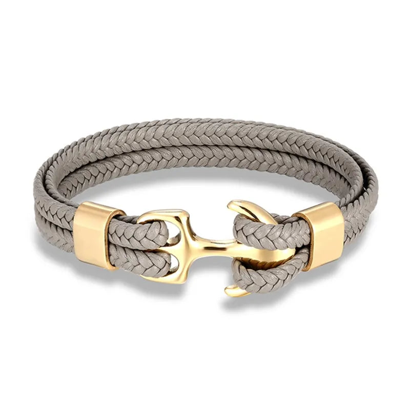 Leather Wrist Band with Marine Anchor Charm for Men | Adjustable Strap Accessory for Casual & Dressy Wear | Stainless Steel Hardware | Thomler