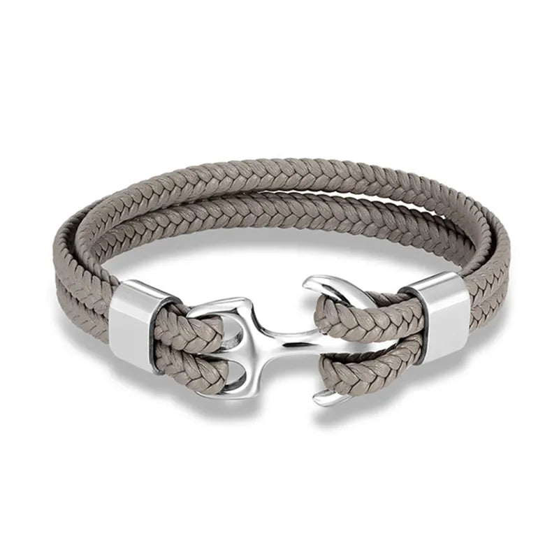 Leather Wrist Band with Marine Anchor Charm for Men | Adjustable Strap Accessory for Casual & Dressy Wear | Stainless Steel Hardware | Thomler