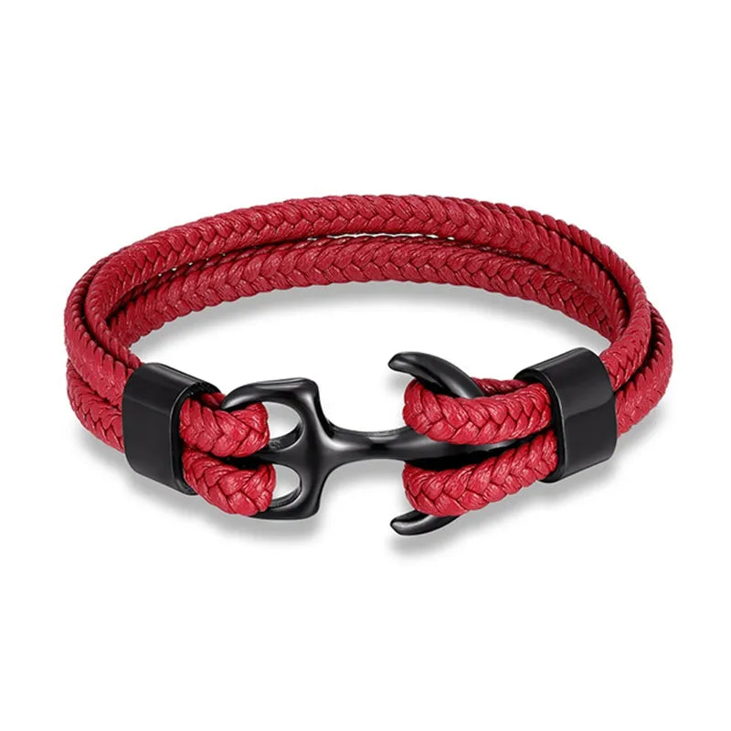 Leather Wrist Band with Marine Anchor Charm for Men | Adjustable Strap Accessory for Casual & Dressy Wear | Stainless Steel Hardware | Thomler