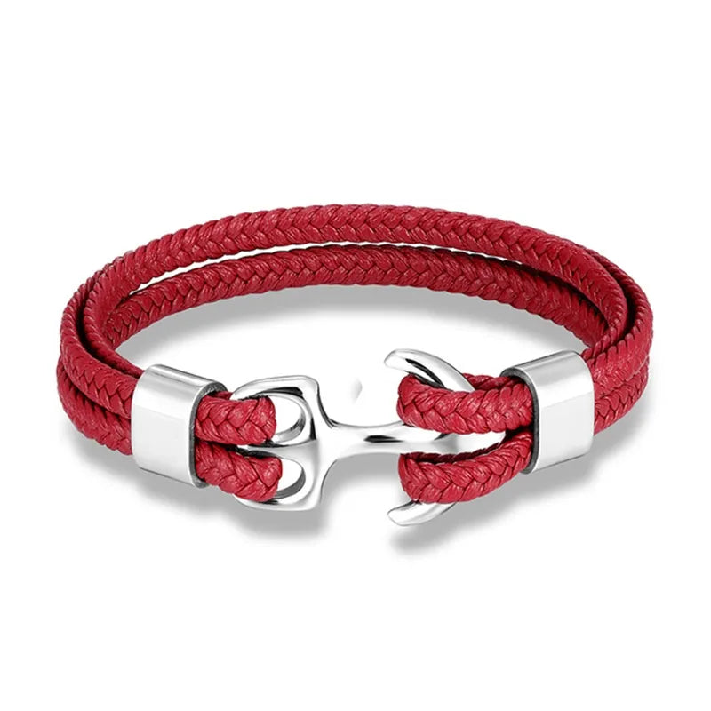 Leather Wrist Band with Marine Anchor Charm for Men | Adjustable Strap Accessory for Casual & Dressy Wear | Stainless Steel Hardware | Thomler