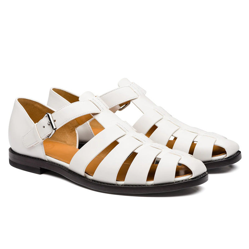 Closed-Toe Leather Sandals for Men with Adjustable Buckle Strap | Summer Casual Footwear | Breathable Open Design | Rubber Sole | Thomler