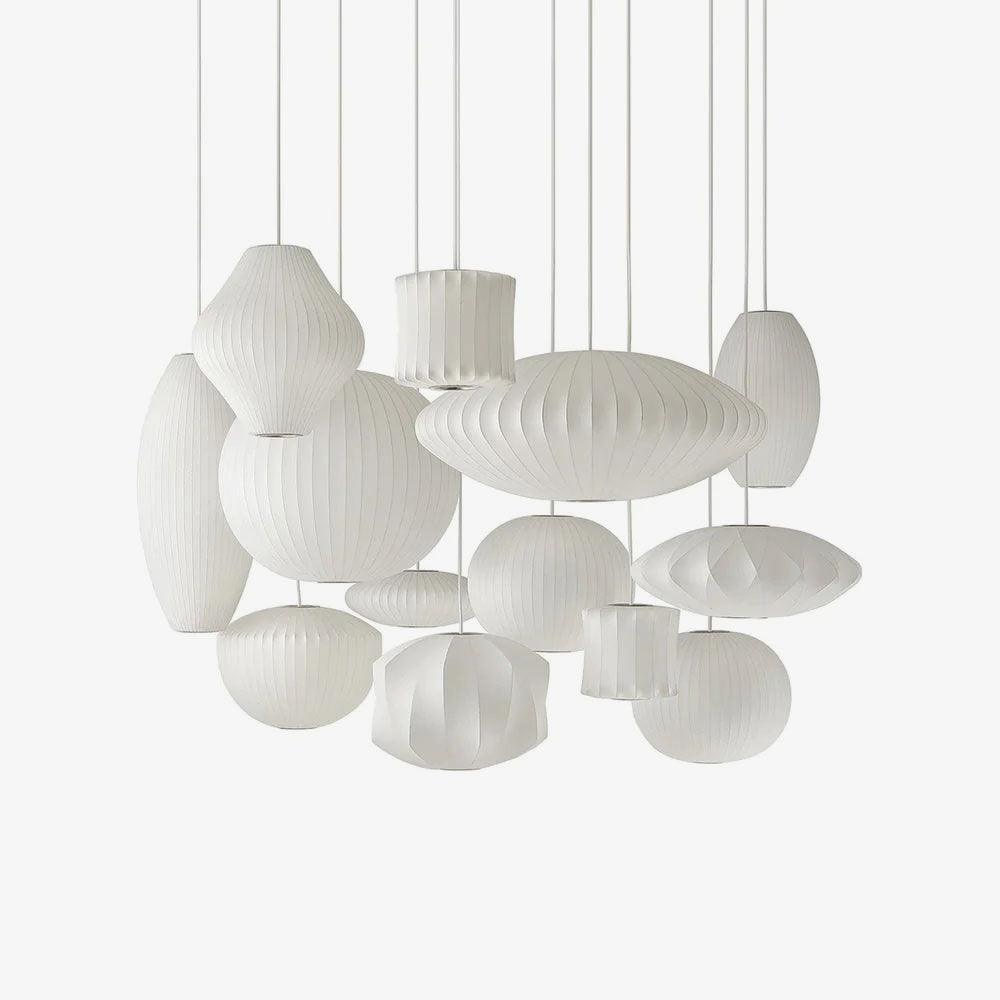 Bubble Silk Pendant Light 19.7 in White Ceiling Dining Room Modern Hanging Lamp | Thomler