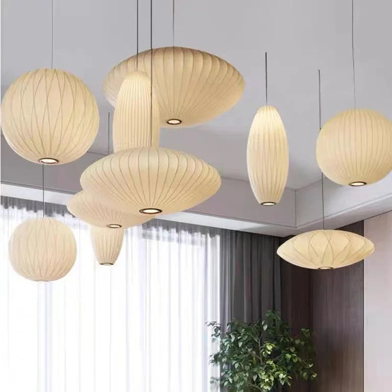 Pendant Light Silk Bubble Shade White Indoor Dining Room Living Space Hanging Ceiling Lamp | Thomler