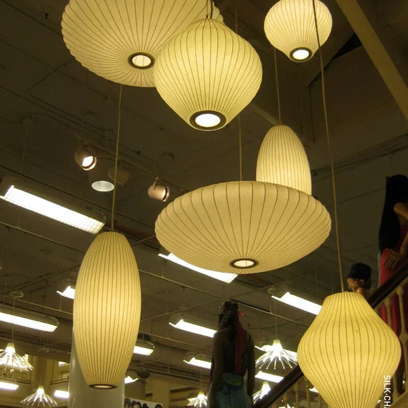 Pendant Light Silk Bubble Shade White Indoor Dining Room Living Space Hanging Ceiling Lamp | Thomler