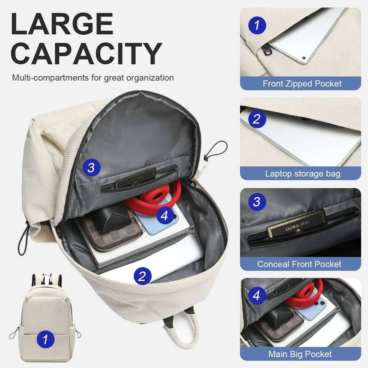 Water-Resistant Laptop Backpack with Multiple Compartments for 15.6-Inch Computers – Padded Straps, Hidden Pocket & Side Storage for Work | Thomler