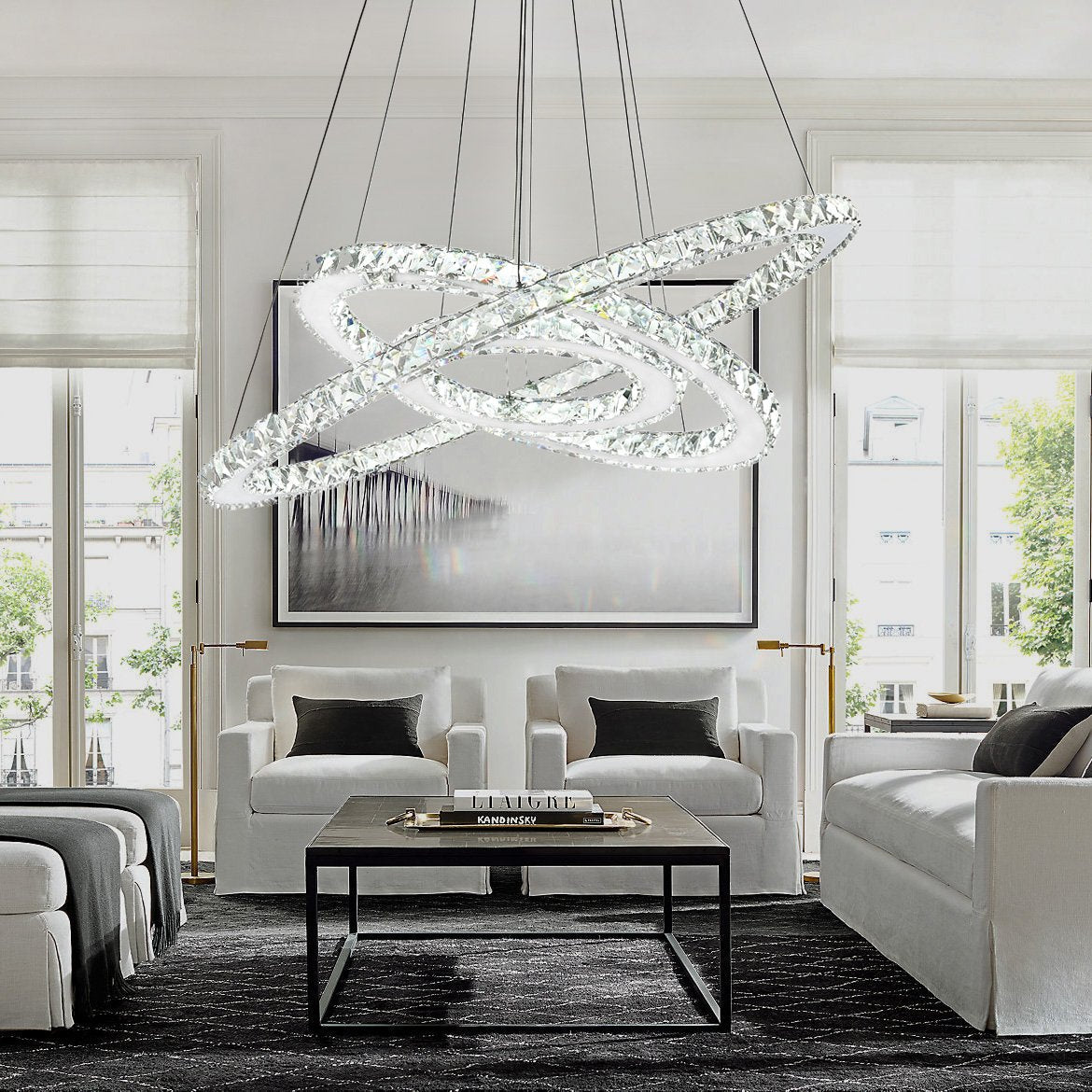 Adjustable Circle Hanging Light Fixture with K9 Crystal Accents for Dining Room & Living Room | Thomler